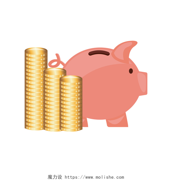 白色背景小猪储蓄罐与货币图标
